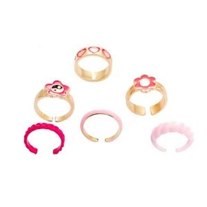 Pink Colorful Goldtone Y2K Ring Set Pink